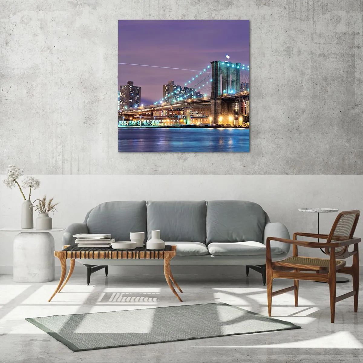 Cuadro sobre vidrio - Impresiones sobre Vidrio - Durante muchos años, el puente de Brooklyn - 40x40 cm