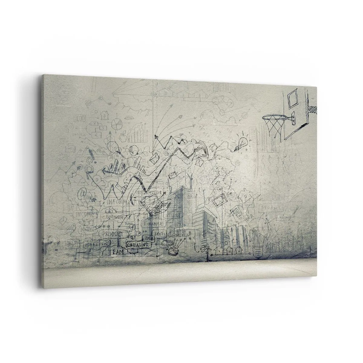 Cuadro sobre lienzo - Impresión de Imagen - Dibujos y diagramas sobre el fondo de una pared en bruto. - 100x70cm - Mi gloriosa vida en la ciudad - Decoración de pared moderna para salón y dormitorio ARTTOR