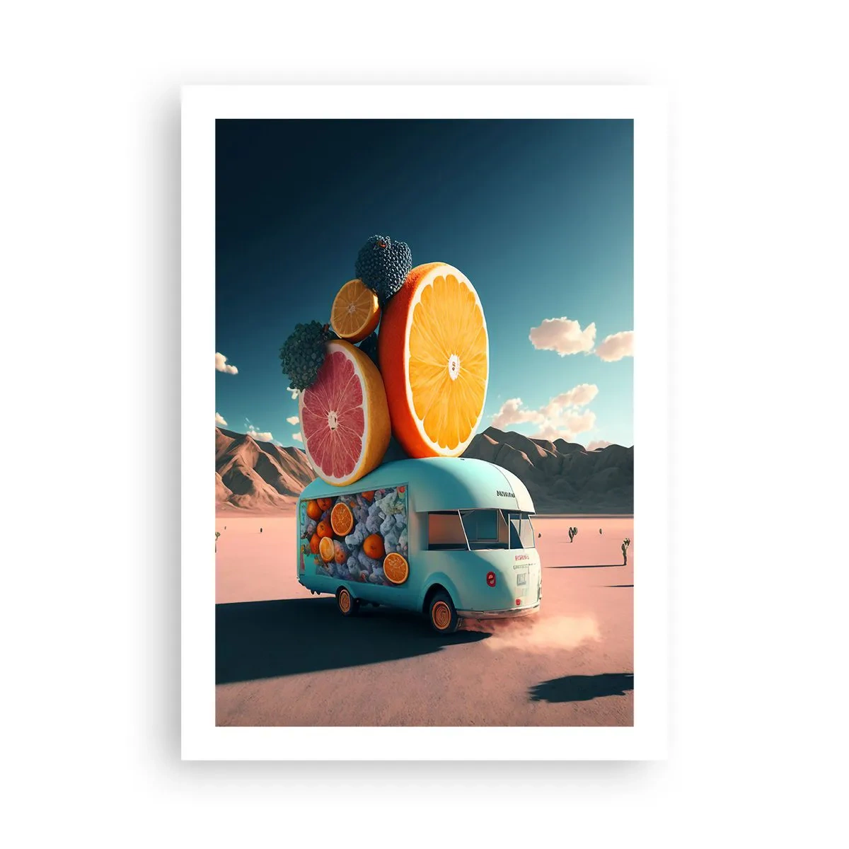 Póster - Camión de frutas de lujo en el desierto - 50x70cm - Un sabor a vacaciones - Decoración de pared moderna para salón y dormitorio ARTTOR