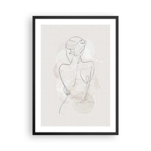 Póster en marco negro - Una delicada silueta femenina en una línea continua. - 50x70cm - Como un cuerpo sensible - Decoración de pared moderna para salón y dormitorio ARTTOR