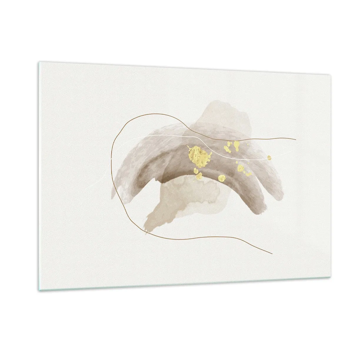 Cuadro sobre vidrio - Impresiones sobre Vidrio - Abstracción beige y dorada con líneas y formas delicadas. - 120x80cm - Encontrado en el espacio - Decoración de pared moderna para salón y dormitorio ARTTOR