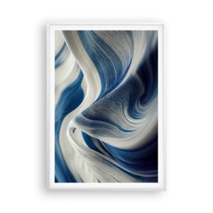 Póster en marco blanco - Fluidez de azul y blanco - 70x100 cm