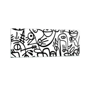 Cuadro sobre vidrio - Impresiones sobre Vidrio - Dibujos abstractos en blanco y negro con motivos faciales. - 140x50cm - Rostros y espejismos - Decoración de pared moderna para salón y dormitorio ARTTOR