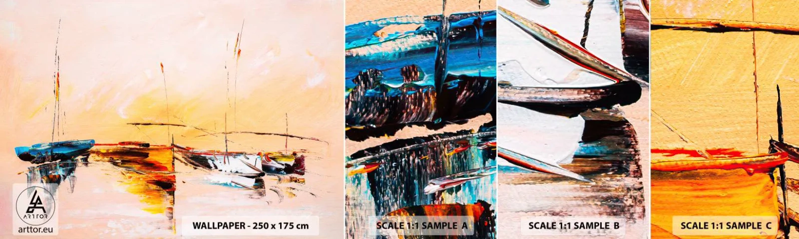 Muestra De Fotomural Standard Eco - Atardecer en el puerto deportivo - Barcos, Veleros, Pedazo - 100x30 cm