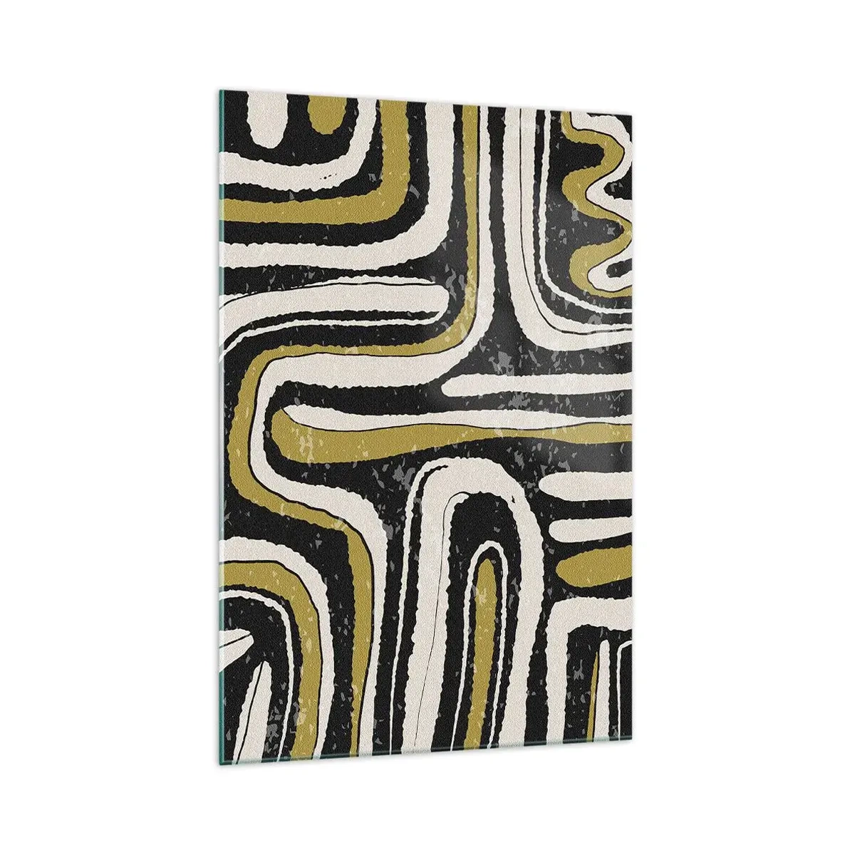 Cuadro sobre vidrio - Impresiones sobre Vidrio - Patrón abstracto en negro, blanco y dorado. - 70x100cm - Composición: tramos y callejones - Decoración de pared moderna para salón y dormitorio ARTTOR