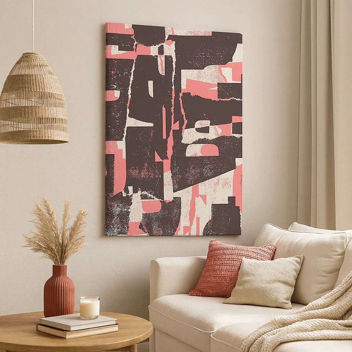 Cuadro sobre lienzo - Impresión de Imagen - Una composición abstracta en tonos rosa y marrón. - 50x70cm - Todo el ajetreo - Decoración de pared moderna para salón y dormitorio ARTTOR