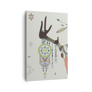 Cuadro sobre lienzo - Impresión de Imagen - Decoración boho con calavera de ciervo y atrapasueños - 80x120cm - Trofeo de cazador indio - Decoración de pared moderna para salón y dormitorio ARTTOR