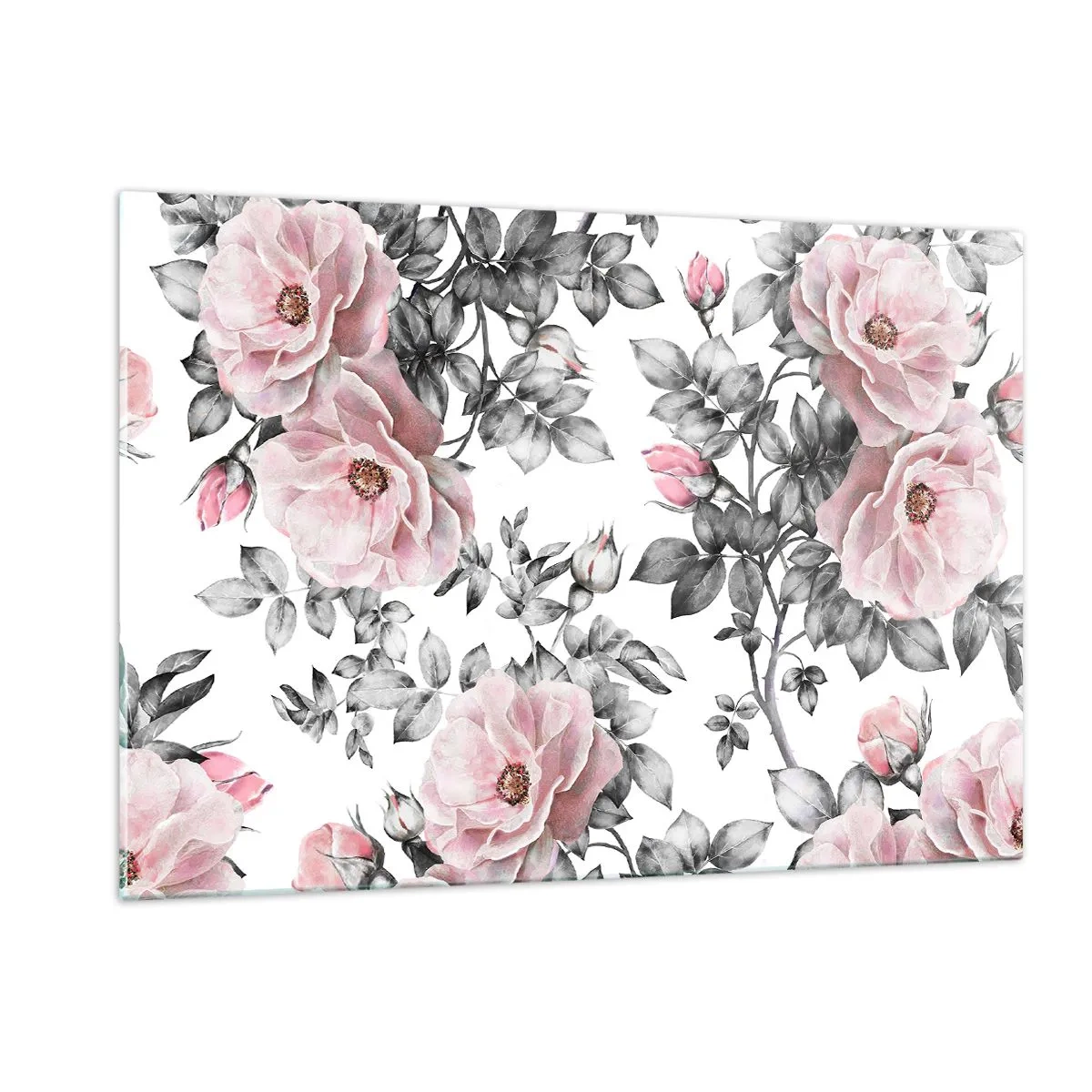 Cuadro sobre vidrio - Impresiones sobre Vidrio - Piérdete entre las flores rosas - 120x80cm - Entre las rosas - Decoración de pared moderna para salón y dormitorio ARTTOR