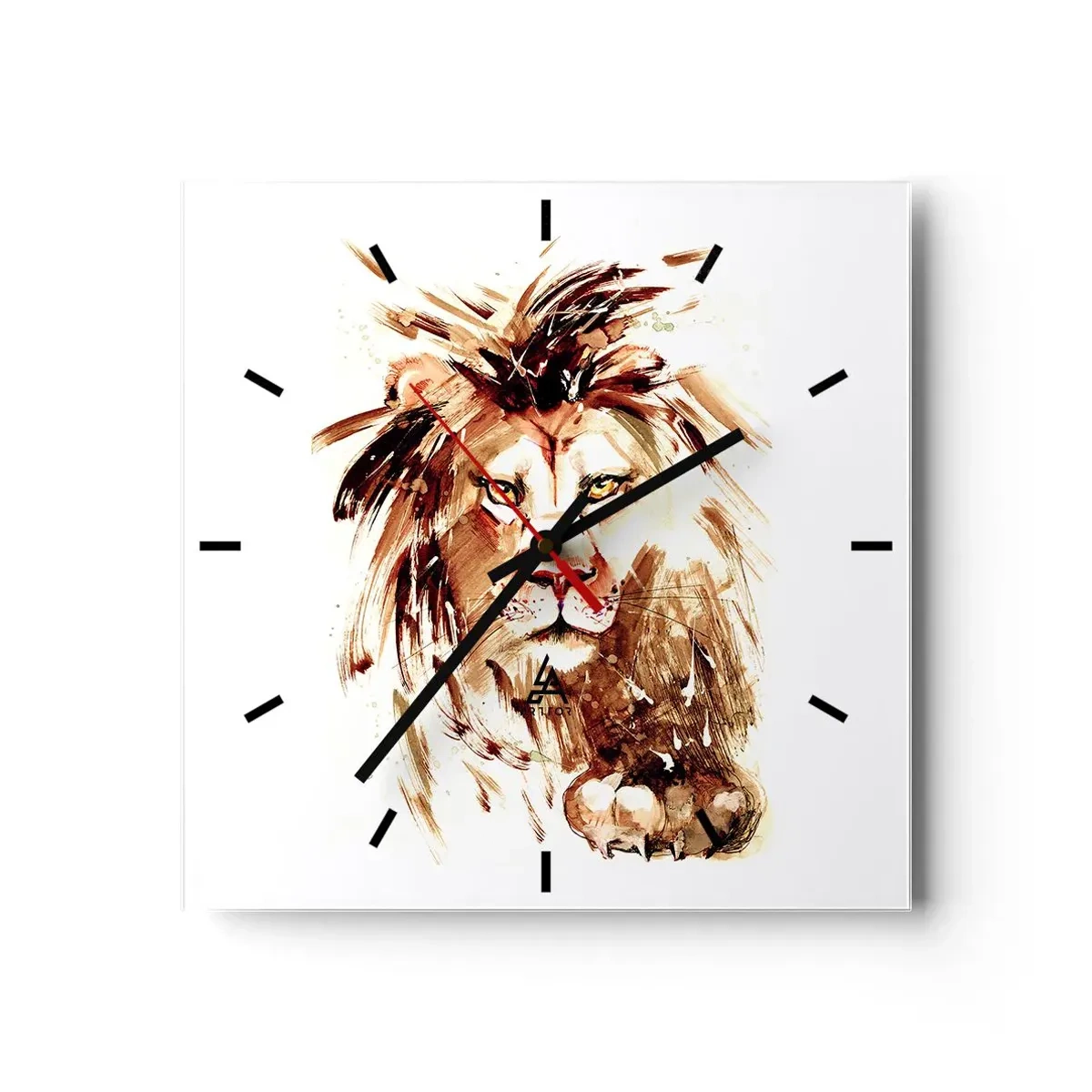 Reloj de pared - Reloj de vidrio - Retrato en acuarela de un león con intensos detalles. - 30x30cm - Fuerza y dignidad - Decoración de pared moderna para salón y dormitorio ARTTOR
