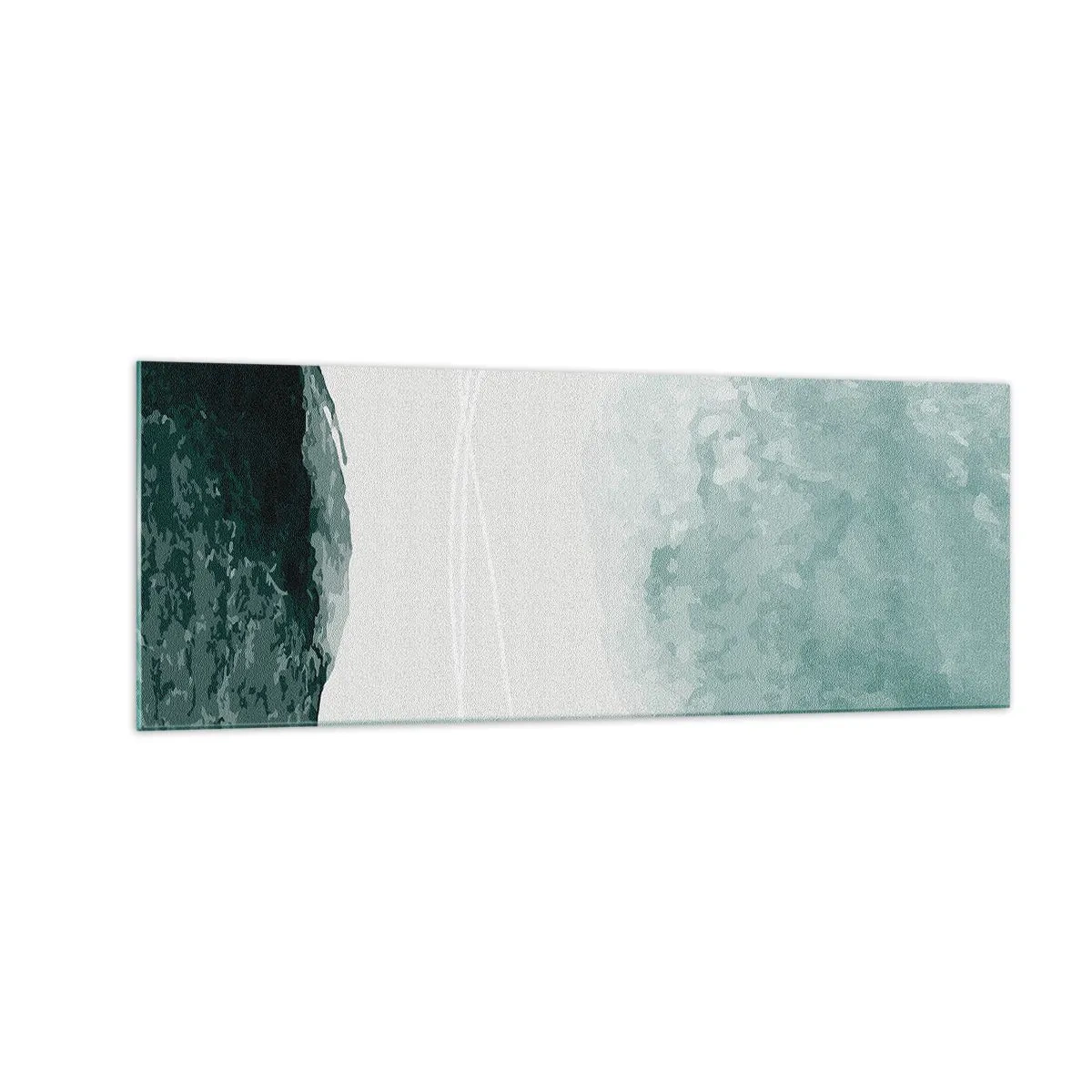 Cuadro sobre vidrio - Impresiones sobre Vidrio - Una delicada composición abstracta en tonos verdes con formas sutiles sobre un fondo claro. - 140x50cm - Un encuentro con la niebla - Decoración de pared moderna para salón y dormitorio ARTTOR