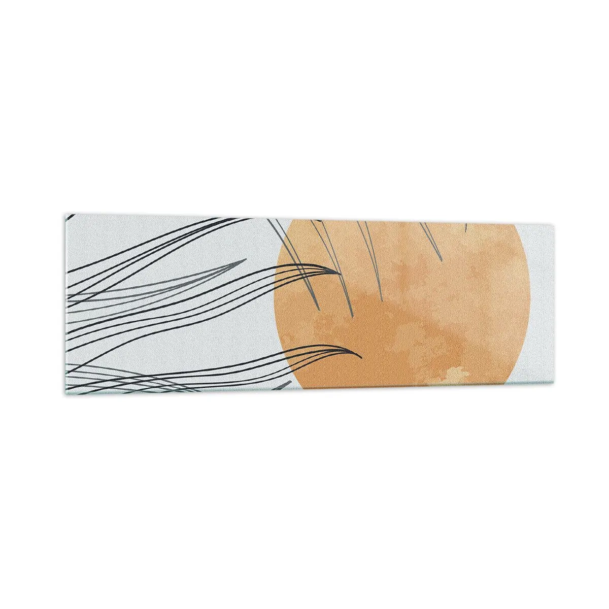 Cuadro sobre vidrio - Impresiones sobre Vidrio - Hojas de hierba abstractas contra el fondo de un gran sol naranja - 160x50cm - Siempre hacia el sol - Decoración de pared moderna para salón y dormitorio ARTTOR