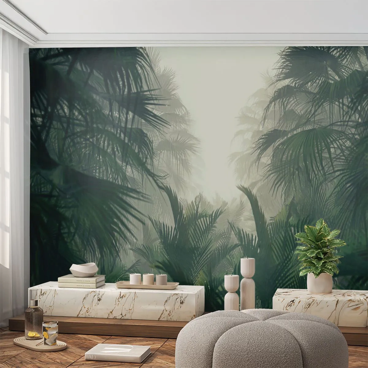 Fotomural Premium Sand - Misterio tropical - Selva, Palmera de cocos, Bosque - 200x140 cm