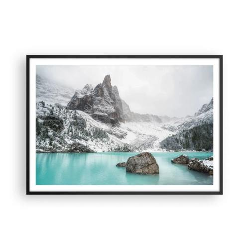 Póster en marco negro - Un paisaje de montaña con un lago rodeado de picos nevados. - 100x70cm - En guardia - Decoración de pared moderna para salón y dormitorio ARTTOR