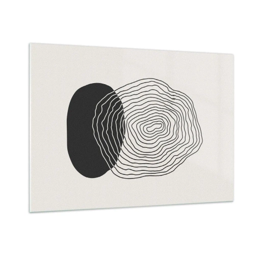 Cuadro sobre vidrio - Impresiones sobre Vidrio - Patrón abstracto con óvalos y líneas en blanco y negro. - 100x70cm - Persistencia y vibración - Decoración de pared moderna para salón y dormitorio ARTTOR
