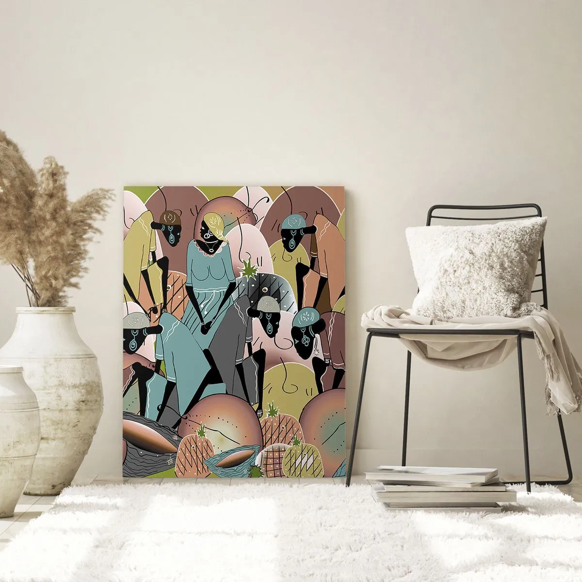 Cuadro sobre vidrio - Impresiones sobre Vidrio - Una composición abstracta colorida inspirada en la cultura africana. - 70x100cm - Se avecina una gran celebración - Decoración de pared moderna para salón y dormitorio ARTTOR