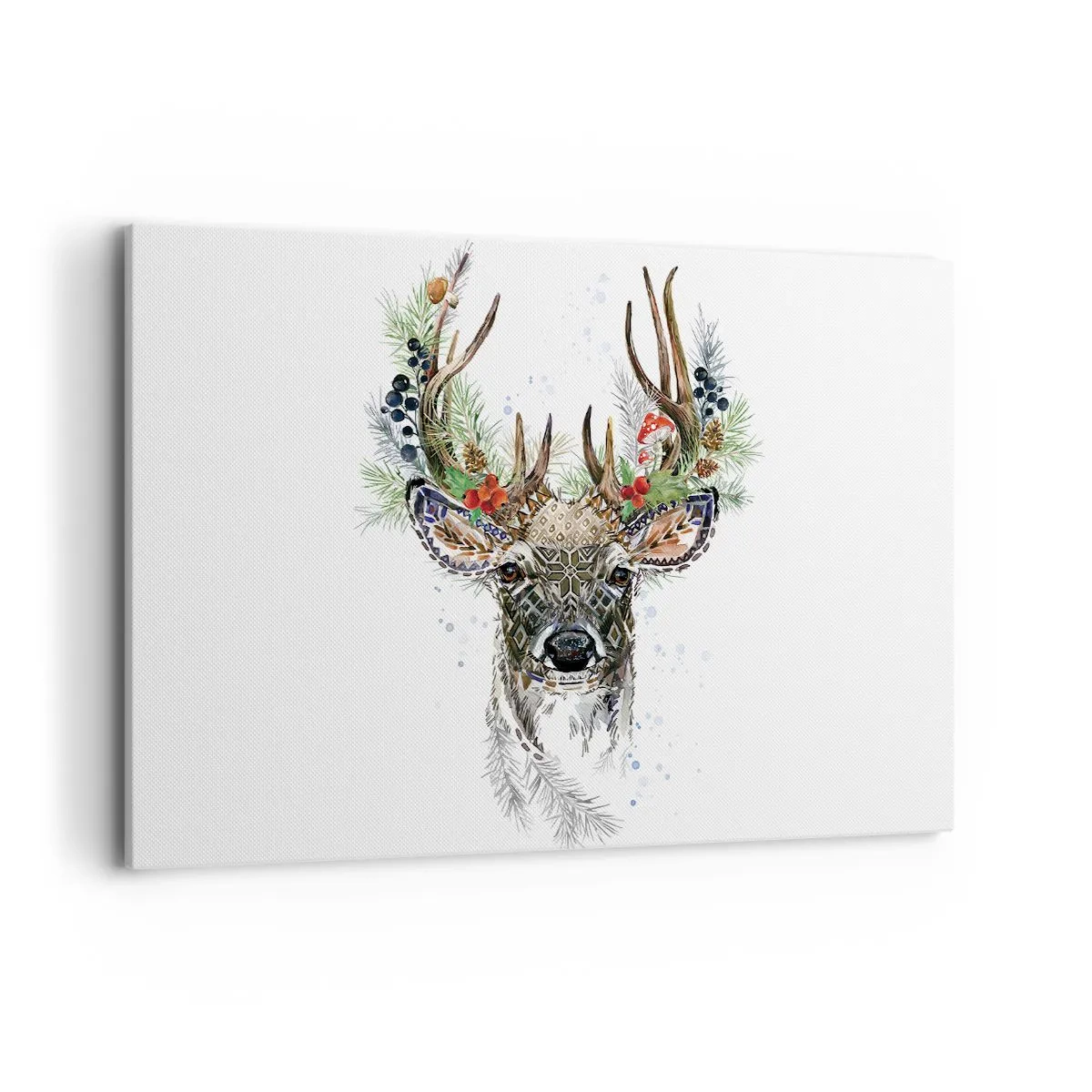 Cuadro sobre lienzo - Impresión de Imagen - Ciervo estilizado con astas decorativas sobre un fondo blanco. - 120x80cm - Con vestimenta festiva - Decoración de pared moderna para salón y dormitorio ARTTOR