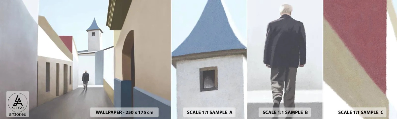 Muestra De Fotomural Standard Eco - Paseo soleado - Pastel, Edificios, Arquitectura - 100x30 cm