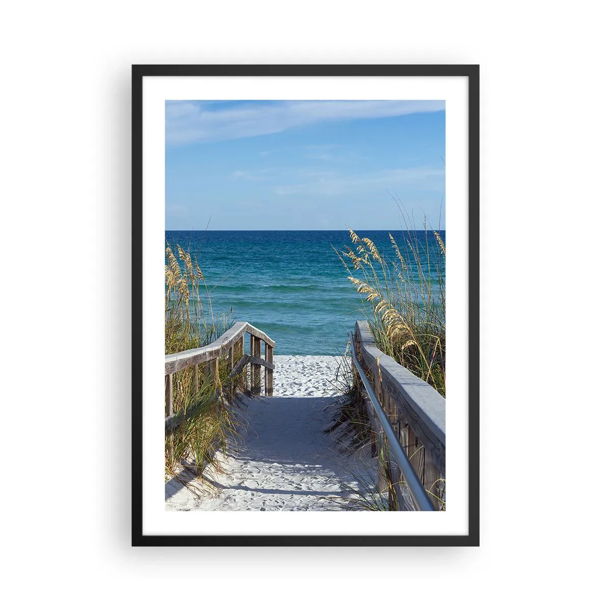 Póster en marco negro - Entrada a la playa con vista al mar - 50x70cm - En el sol, en el viento - Decoración de pared moderna para salón y dormitorio ARTTOR