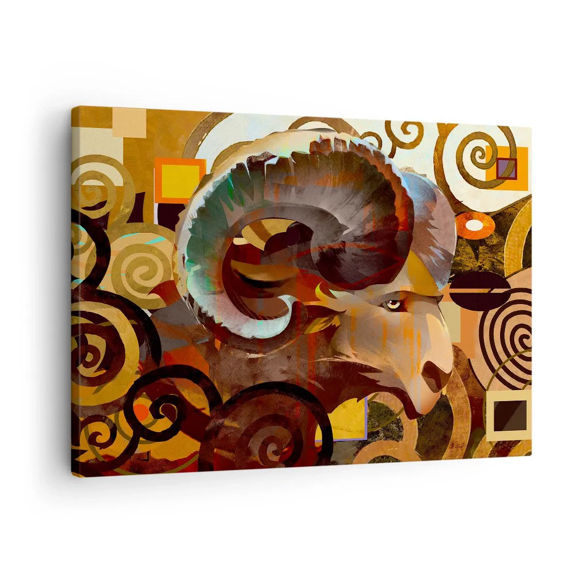 Cuadro sobre lienzo - Impresión de Imagen - Un carnero simbólico en una composición abstracta. - 70x50cm - Magia - religiones - rituales - Decoración de pared moderna para salón y dormitorio ARTTOR