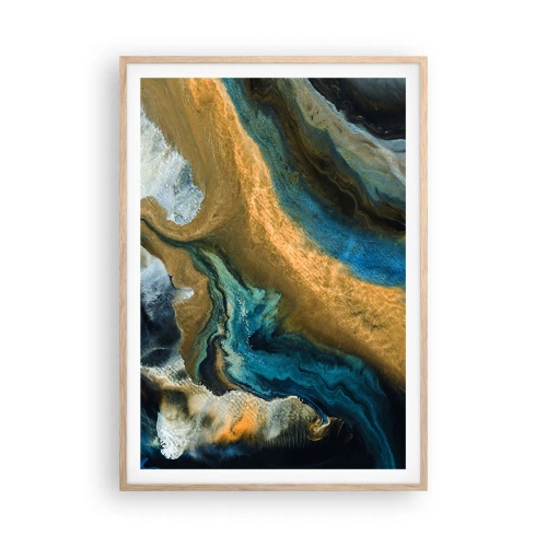 Póster en marco roble claro - Azul - amarillo - influencia mutua - 70x100 cm