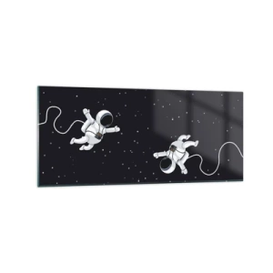 Cuadro sobre vidrio - Impresiones sobre Vidrio - Astronautas flotando en el espacio con un telón de fondo de estrellas. - 120x50cm - Danza cósmica - Decoración de pared moderna para salón y dormitorio ARTTOR