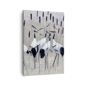 Cuadro sobre lienzo - Impresión de Imagen - Garzas en la hierba contra un fondo tranquilo - 70x100cm - Entre los suyos - Decoración de pared moderna para salón y dormitorio ARTTOR