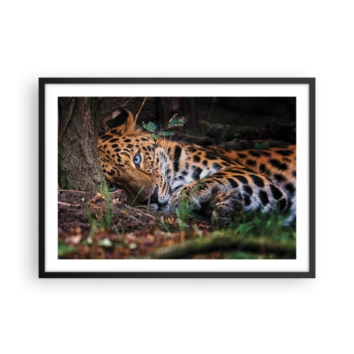 Póster en marco negro - Un leopardo tumbado a la sombra de los árboles. - 70x50cm - Confía en mí - Decoración de pared moderna para salón y dormitorio ARTTOR