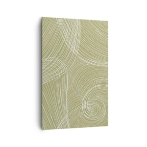 Cuadro sobre lienzo - Impresión de Imagen - Líneas verdes y blancas en una composición abstracta. - 80x120cm - Abstracción intrincada en blanco - Decoración de pared moderna para salón y dormitorio ARTTOR