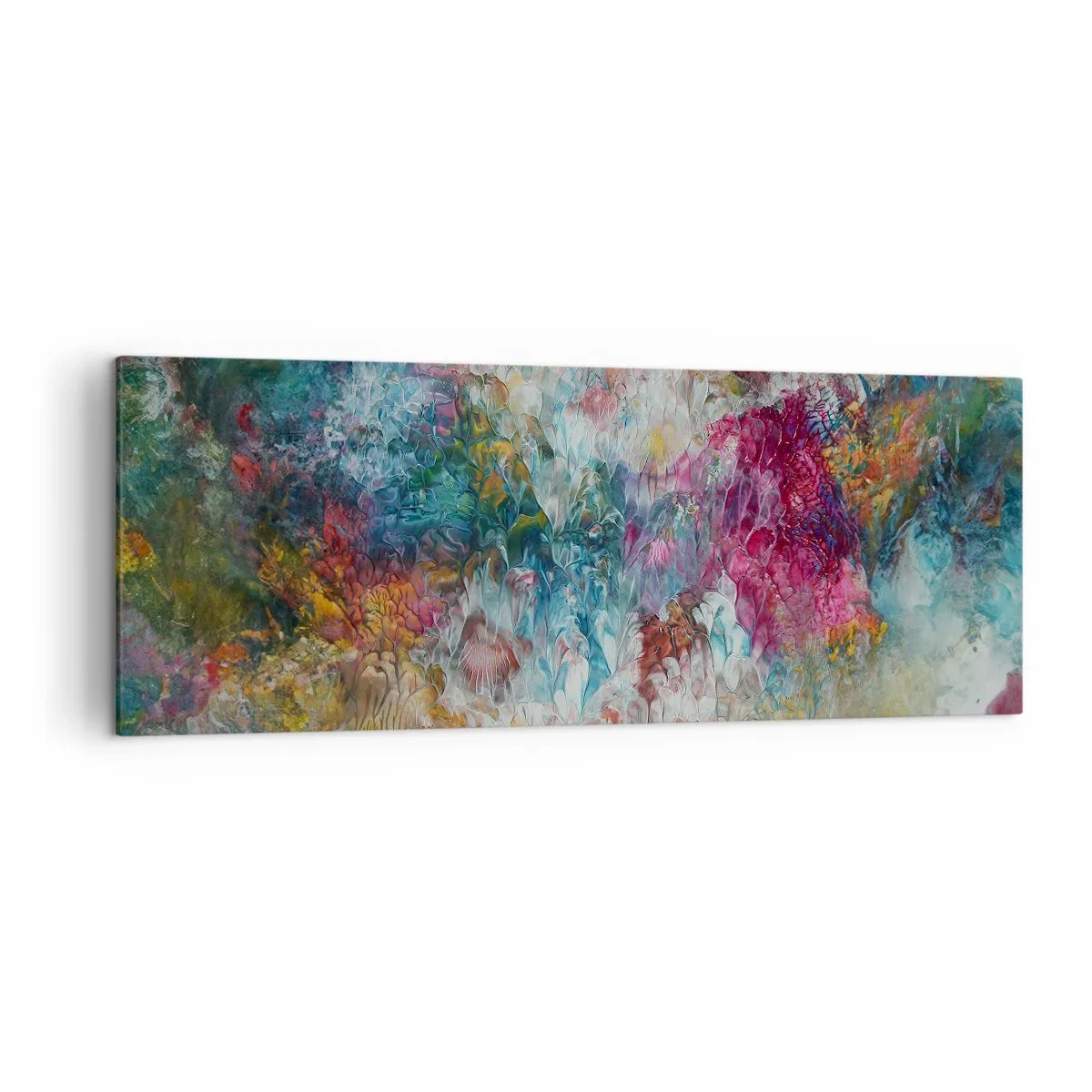 Cuadro sobre lienzo - Impresión de Imagen - Una abstracción colorida que se asemeja a flores en flor. - 140x50cm - En plena floración - Decoración de pared moderna para salón y dormitorio ARTTOR