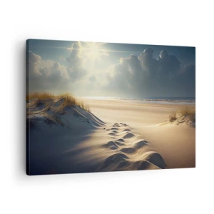 Cuadro sobre lienzo - Impresión de Imagen - Dunas doradas en la playa al atardecer con vistas al mar - 70x50cm - Paisaje tranquilizador - Decoración de pared moderna para salón y dormitorio ARTTOR