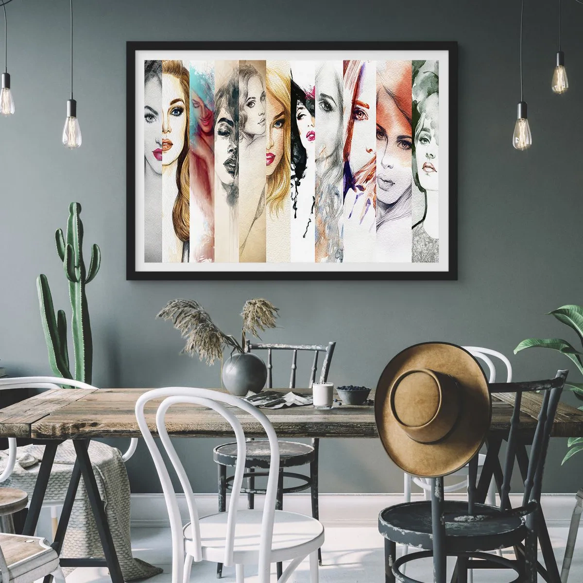 Póster en marco negro - Una colección de retratos de mujeres en varios estilos artísticos. - 70x50cm - Y siempre eres tú - Decoración de pared moderna para salón y dormitorio ARTTOR