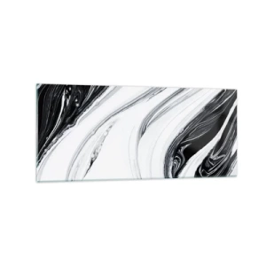 Cuadro sobre vidrio - Impresiones sobre Vidrio - Abstracción en blanco y negro con líneas dinámicas y remolinos. - 120x50cm - Combinando opuestos - Decoración de pared moderna para salón y dormitorio ARTTOR