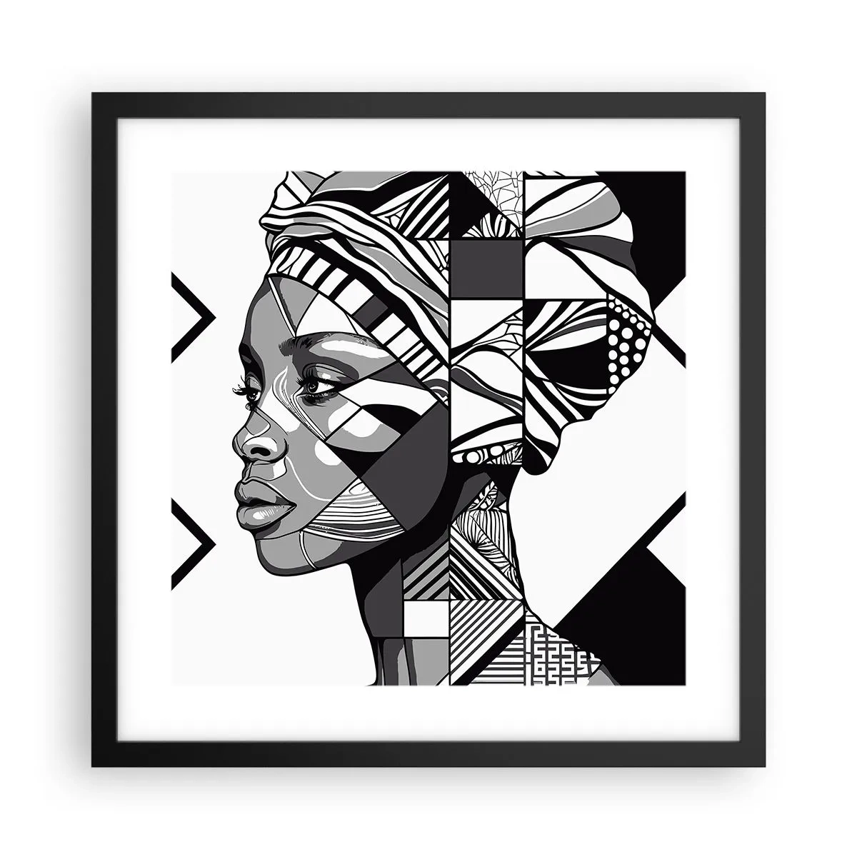 Póster en marco negro - Retrato étnico - 40x40 cm