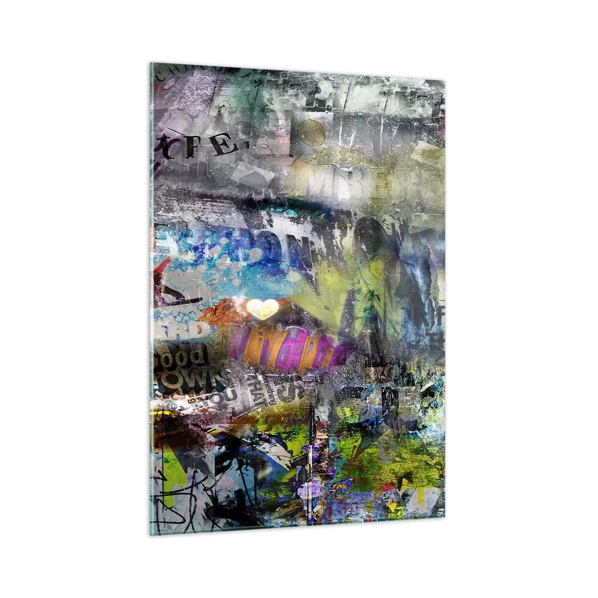 Cuadro sobre vidrio - Impresiones sobre Vidrio - Collage de grafitis abstractos coloridos - 50x70cm - Un collage de recuerdos - Decoración de pared moderna para salón y dormitorio ARTTOR