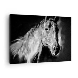 Cuadro sobre lienzo - Impresión de Imagen - Retrato de un caballo en un estilo dinámico en blanco y negro. - 70x50cm - El brillo de un alma noble - Decoración de pared moderna para salón y dormitorio ARTTOR