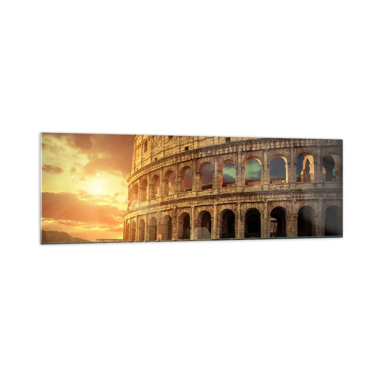 Cuadro sobre vidrio - Impresiones sobre Vidrio - El Coliseo de Roma al atardecer - 160x50cm - Una impresión colosal - Decoración de pared moderna para salón y dormitorio ARTTOR