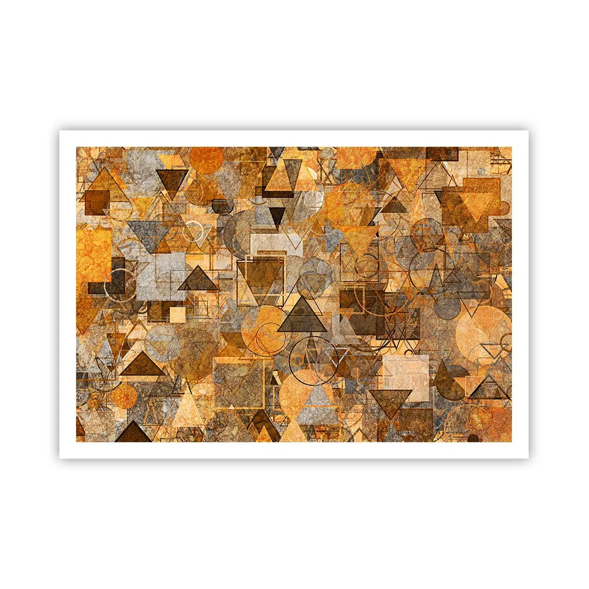 Póster - Patrones geométricos abstractos en tonos dorados - 100x70cm - El mundo en formas - Decoración de pared moderna para salón y dormitorio ARTTOR