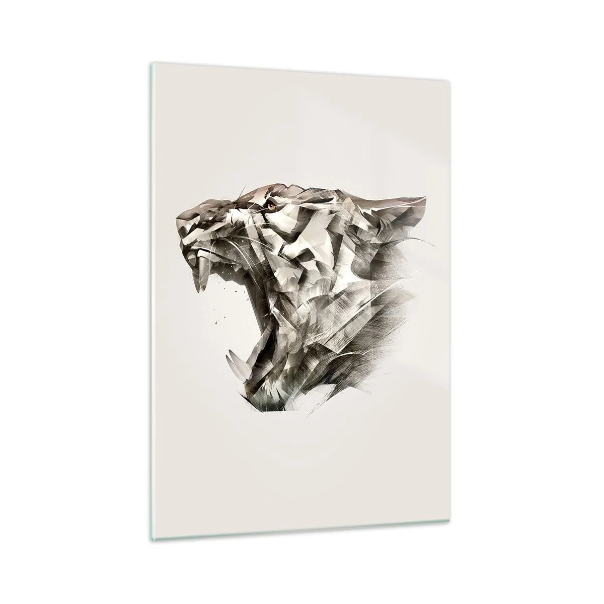 Cuadro sobre vidrio - Impresiones sobre Vidrio - Ilustración geométrica de un tigre rugiente sobre un fondo claro - 50x70cm - Ya sabes quién manda - Decoración de pared moderna para salón y dormitorio ARTTOR