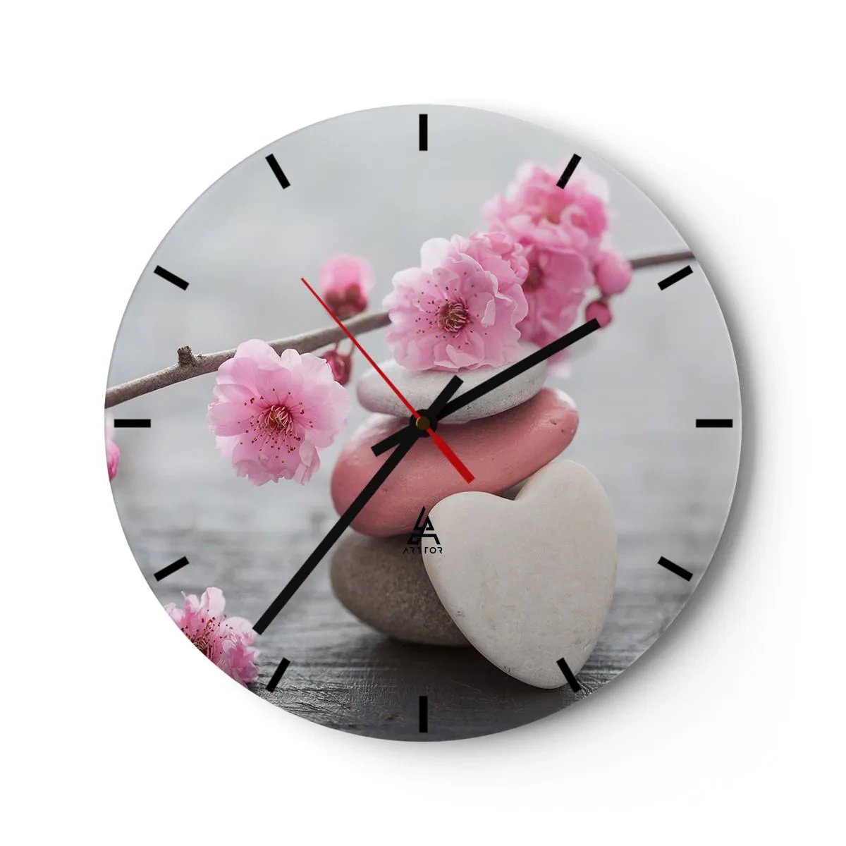 Reloj de pared - Reloj de vidrio - Felicidad con la flor del cerezo - 40x40 cm