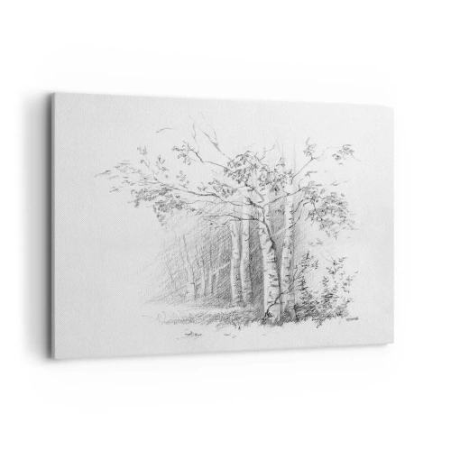 Cuadro sobre lienzo - Impresión de Imagen - Un dibujo de un bosque de abedules en un sutil boceto a lápiz. - 120x80cm - La luz de un bosque de abedules - Decoración de pared moderna para salón y dormitorio ARTTOR