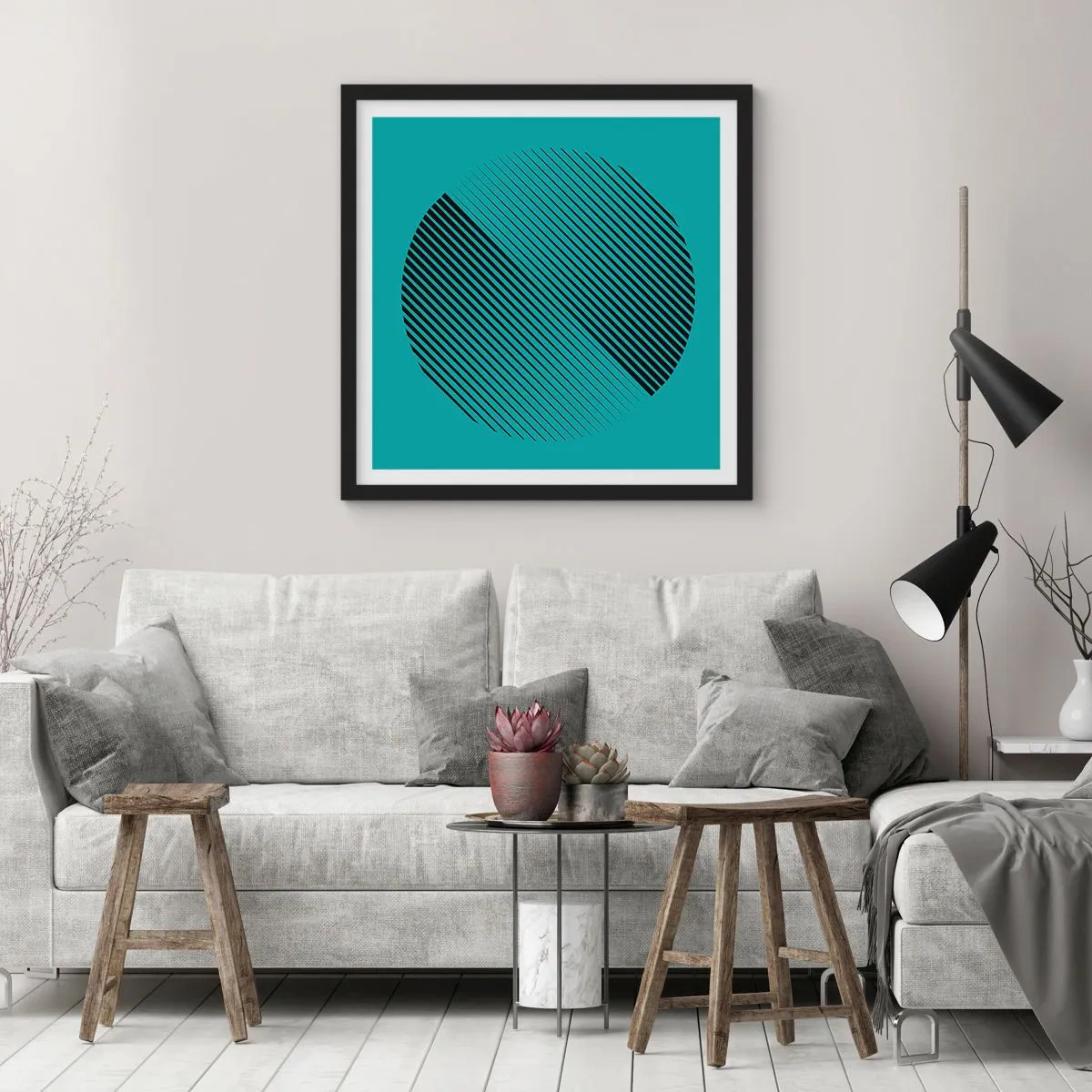 Póster en marco negro - El círculo: una variación geométrica - 30x30 cm