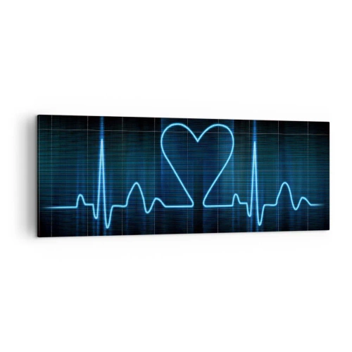 Cuadro sobre lienzo - Impresión de Imagen - Una línea salvavidas con un corazón sobre un fondo de monitoreo médico en tonos azules. - 140x50cm - El ritmo del corazón - Decoración de pared moderna para salón y dormitorio ARTTOR