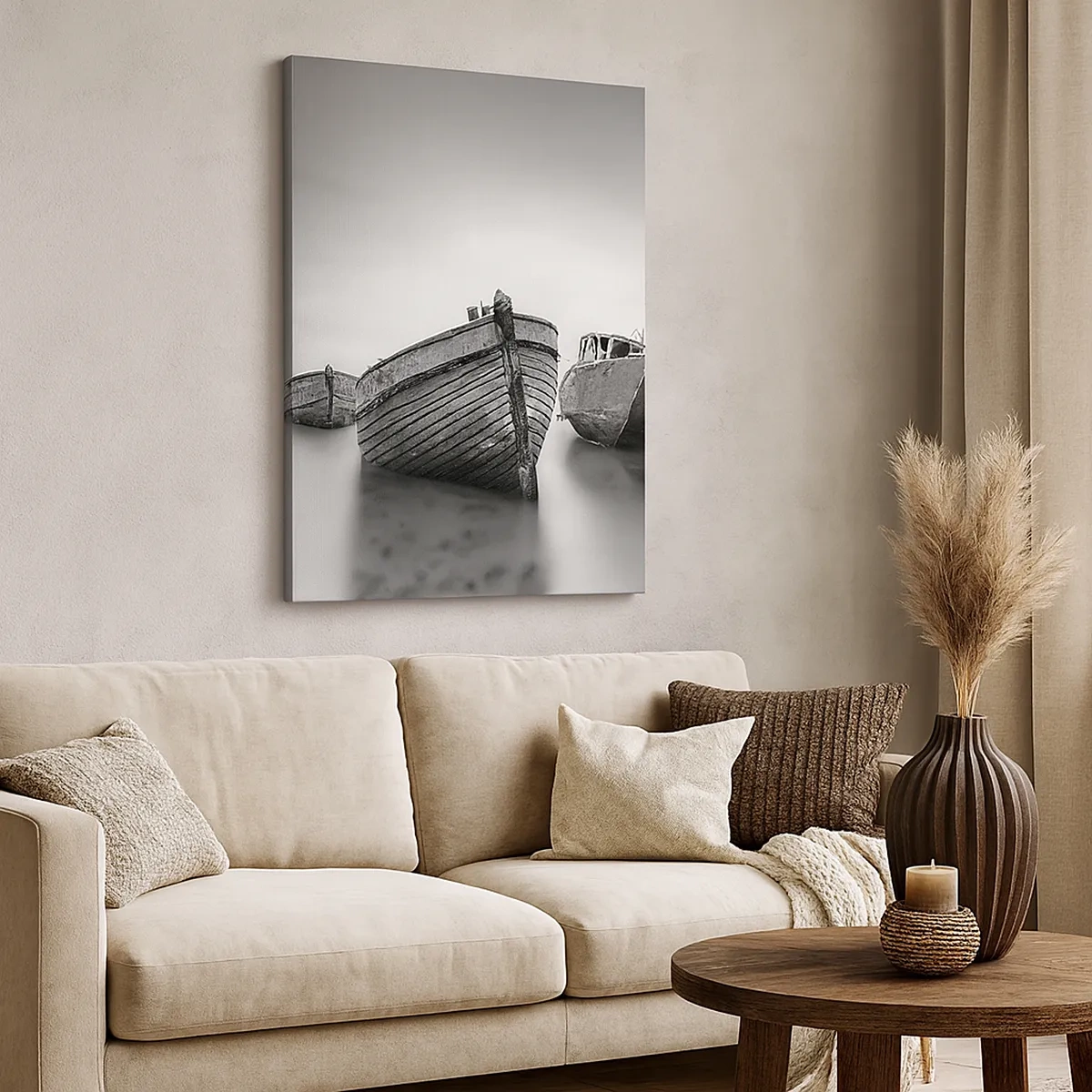 Cuadro sobre lienzo - Impresión de Imagen - Barcos abandonados en aguas tranquilas - 50x70cm - Ahora solo quedan los recuerdos... - Decoración de pared moderna para salón y dormitorio ARTTOR