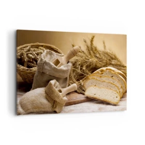 Cuadro sobre lienzo - Impresión de Imagen - Un paisaje con pan, harina y espigas de trigo en estilo rústico. - 120x80cm - Corte perfecto - Decoración de pared moderna para salón y dormitorio ARTTOR