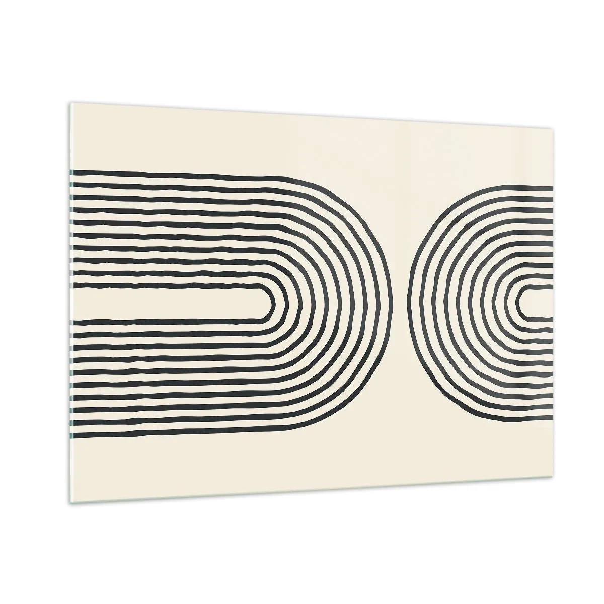 Cuadro sobre vidrio - Impresiones sobre Vidrio - Una pintura abstracta en blanco y negro que representa líneas en forma de arco. - 100x70cm - Próximamente... - Decoración de pared moderna para salón y dormitorio ARTTOR