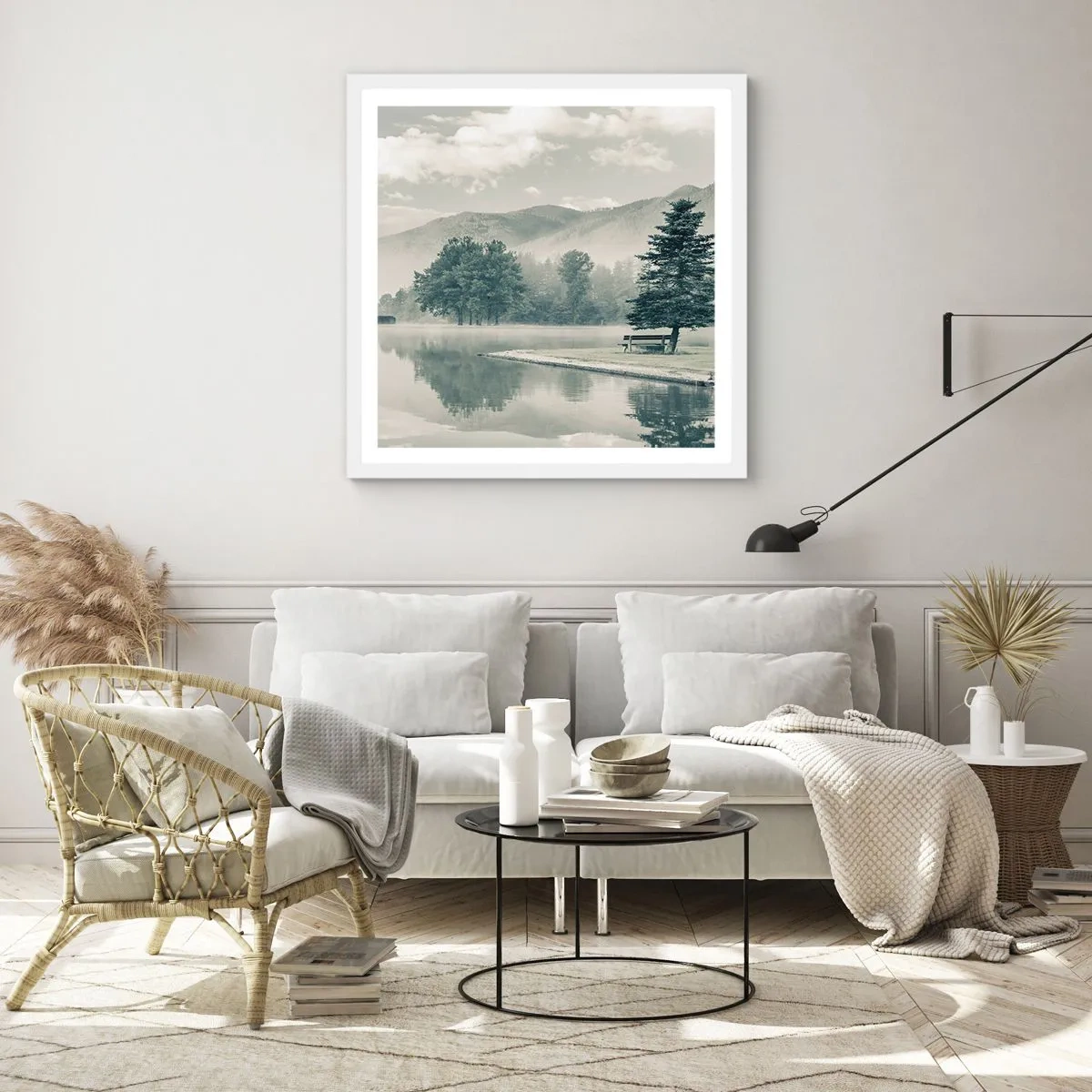 Póster en marco blanco - El lago sigue durmiendo - 50x50 cm