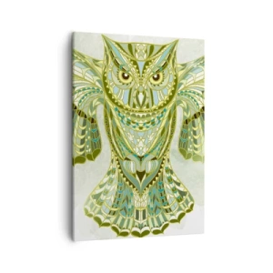 Cuadro sobre lienzo - Impresión de Imagen - Búho decorativo en tonos azules. - 50x70cm - De una arboleda sagrada celta - Decoración de pared moderna para salón y dormitorio ARTTOR