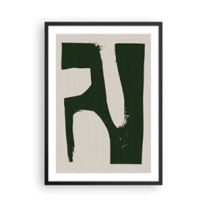 Póster en marco negro - Abstracción minimalista en verde y beige. - 50x70cm - Bahías de blanco - Decoración de pared moderna para salón y dormitorio ARTTOR