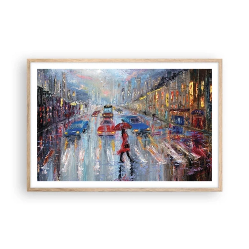 Póster en marco roble claro - Una tarde de lluvia en la ciudad - 91x61 cm