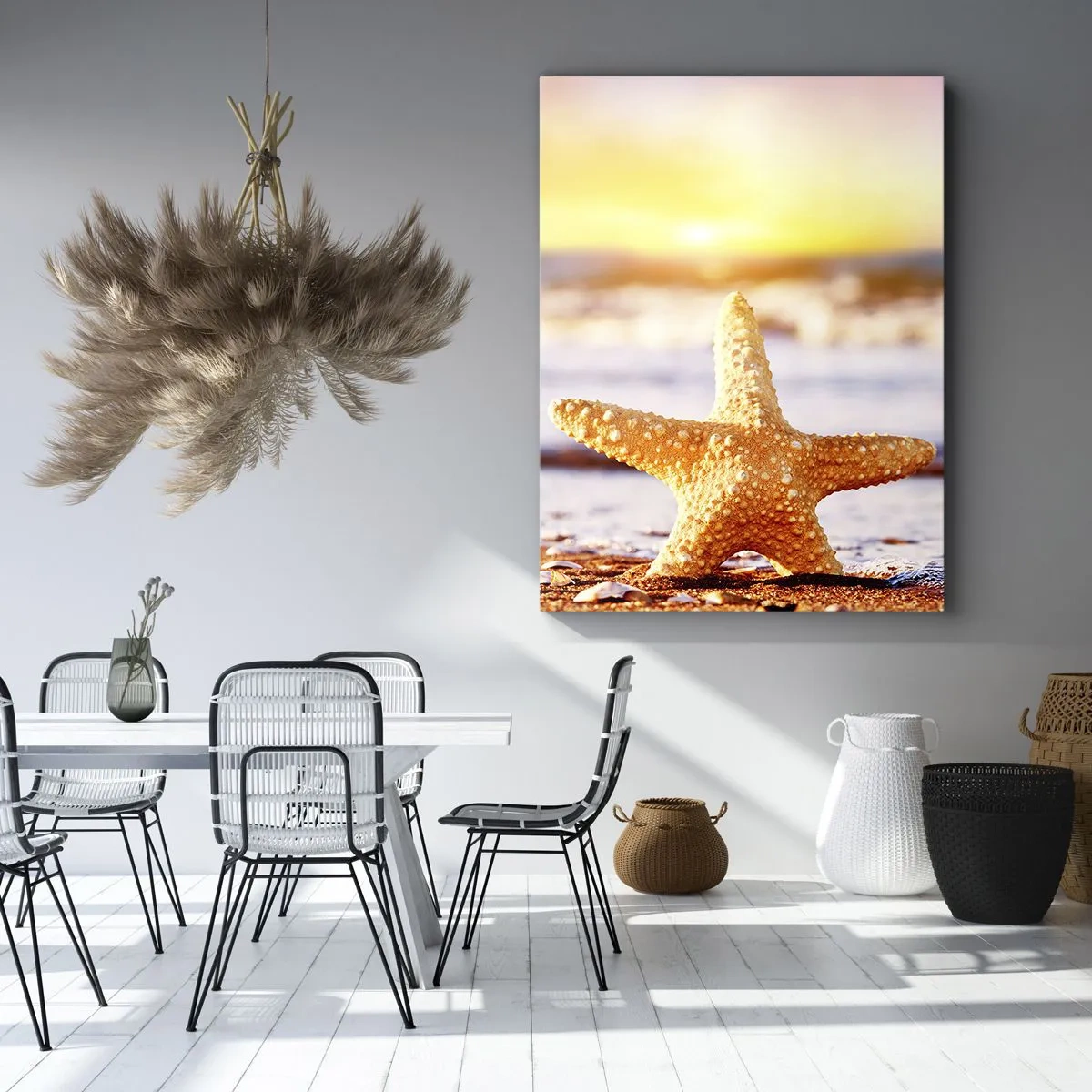 Cuadro sobre lienzo - Impresión de Imagen - Una estrella de mar en una playa de arena bajo el resplandor del sol poniente. - 80x120cm - Regalo del mar - Decoración de pared moderna para salón y dormitorio ARTTOR